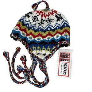 NEWARI ICELANDIC Design Wool Beanie Tassel Earflap Nepal Knit Lined Hat Snowcore